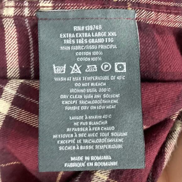 NWOT SLATE & STONE Shirt Men XXL Plaid Flannel Burgundy Elbow Patch Cotton - Picture 7 of 10